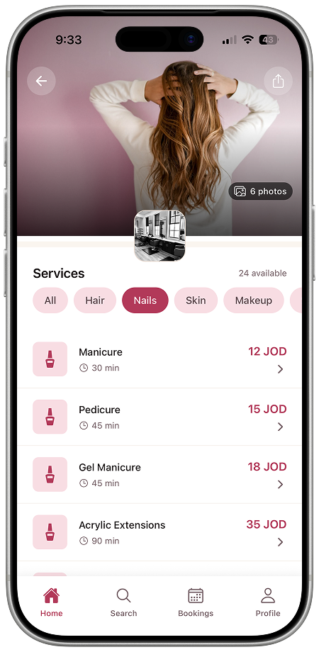 Salon services with clear pricing